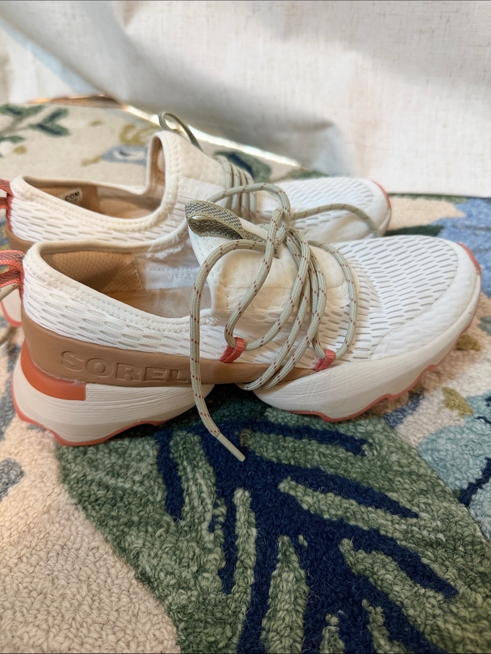 Sorel Women's White and Coral Knit Slip-On Sneakers